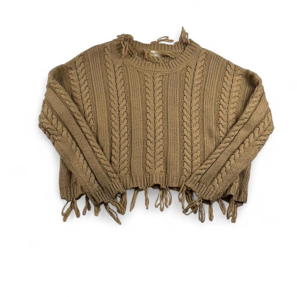 Altar’d State Brown Fringe Sweater Women’s S Cropped Boho Western Knit